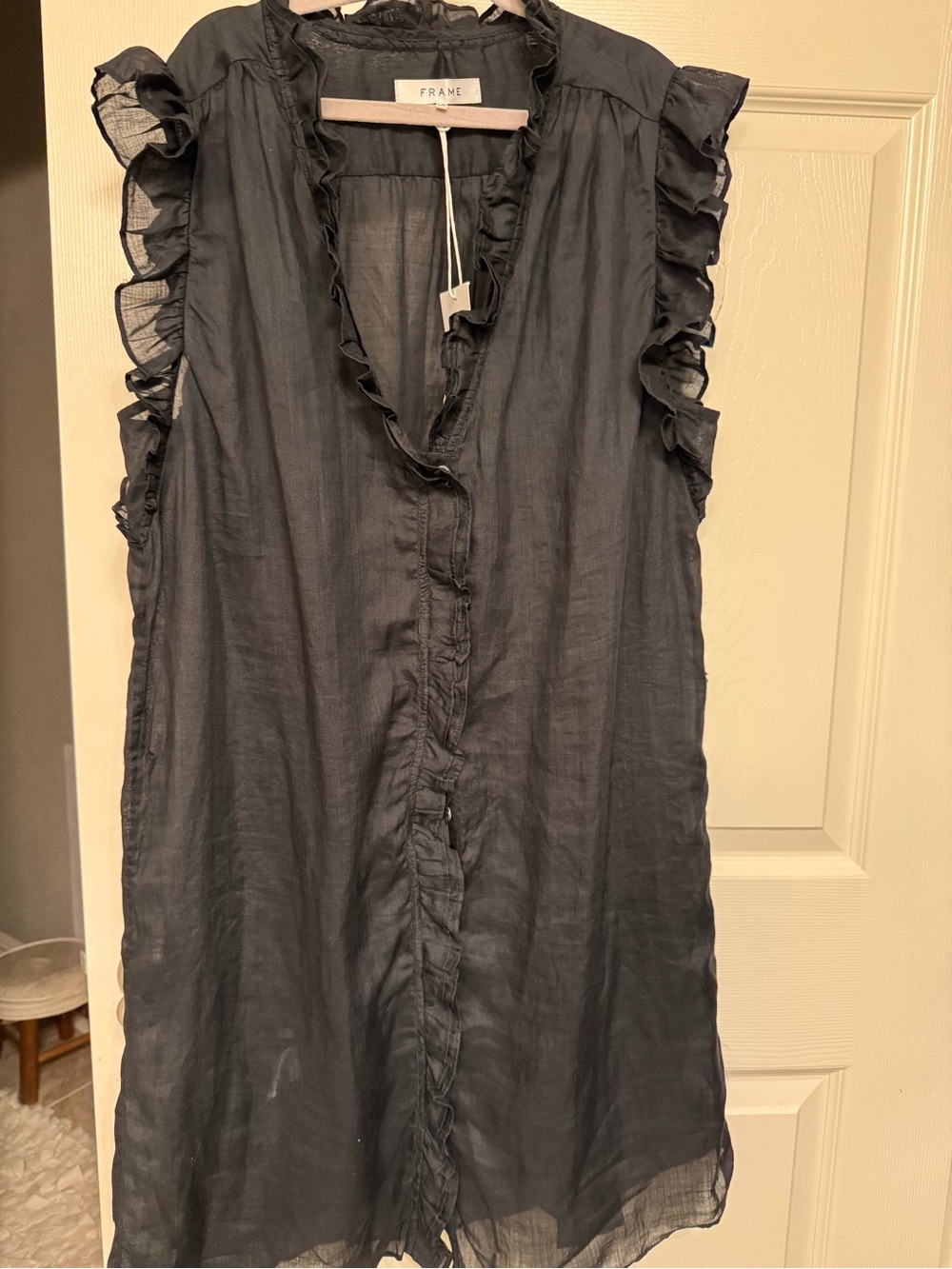Frame Denim black Ruffle-Trim Tie-Waist Mini Dress - Picture 5 of 5
